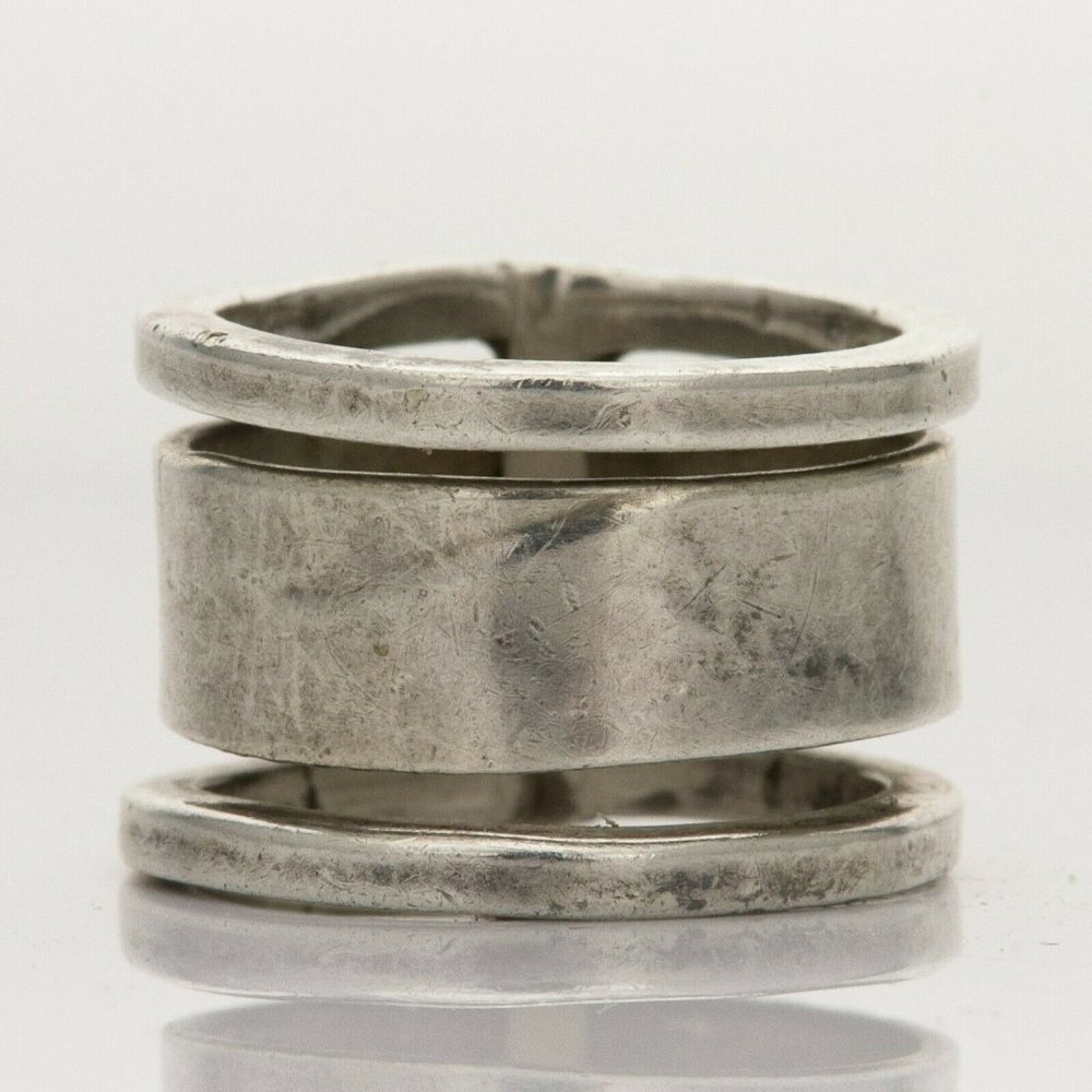 Vintage Mexico Taxco GF-15 Sterling 925 Open Cage Three Band Ring Size 4.5